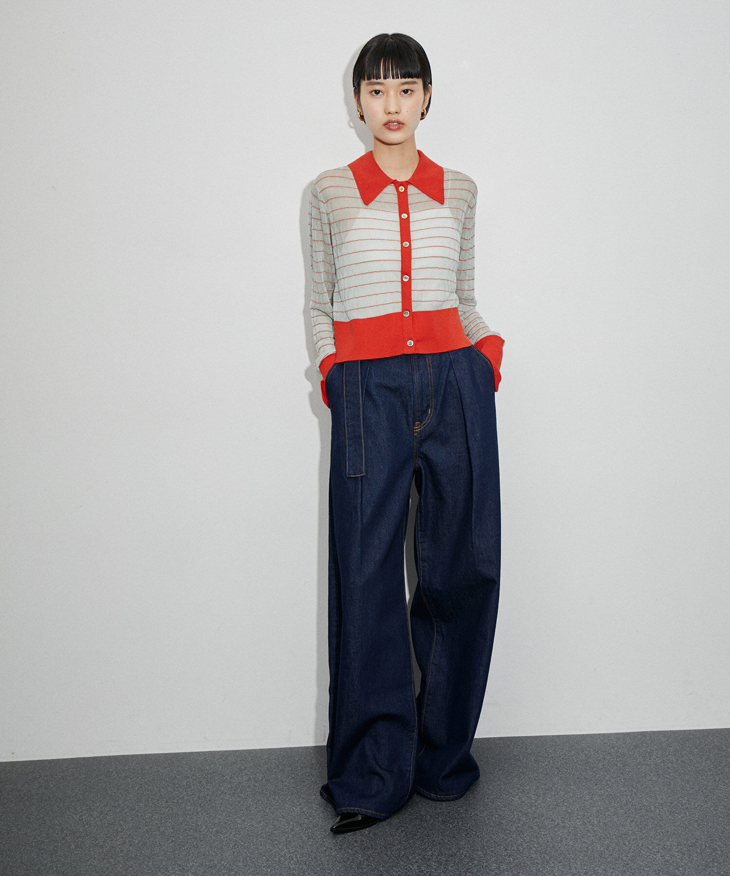 ADAM ET ROPE'「シアーボーダーカーディガン」|カーディガン|