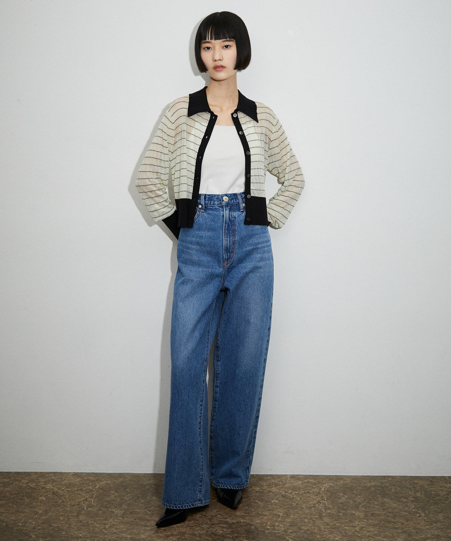 ADAM ET ROPE'「シアーボーダーカーディガン」|カーディガン|