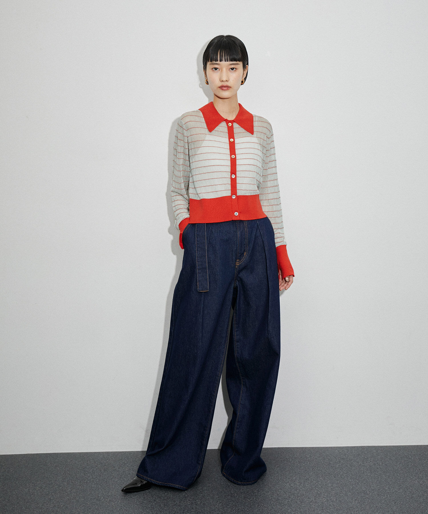 ADAM ET ROPE'「シアーボーダーカーディガン」|カーディガン|