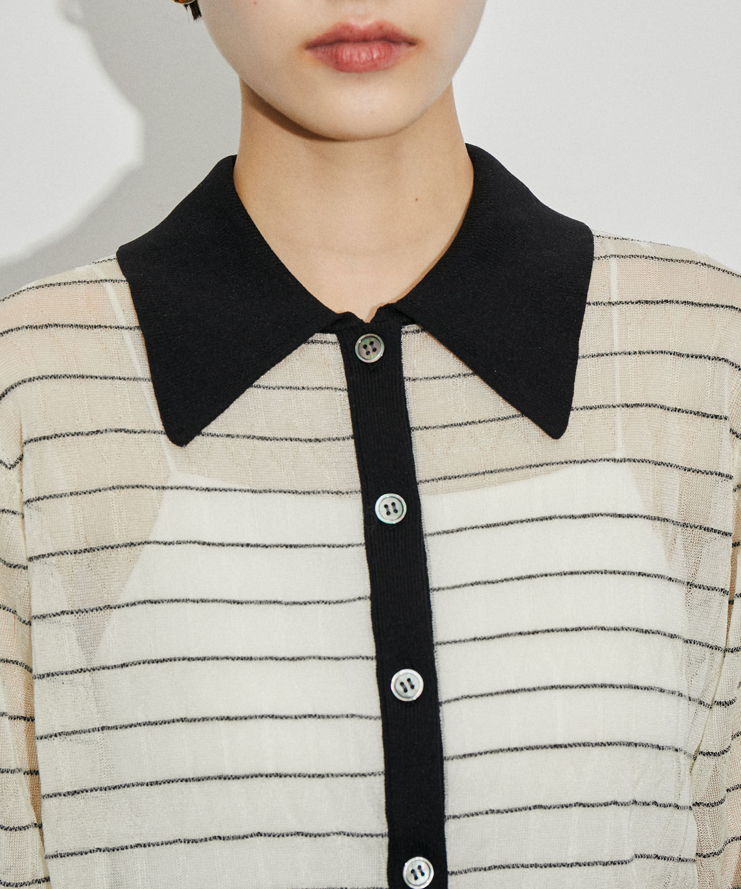 ADAM ET ROPE'「シアーボーダーカーディガン」|カーディガン|