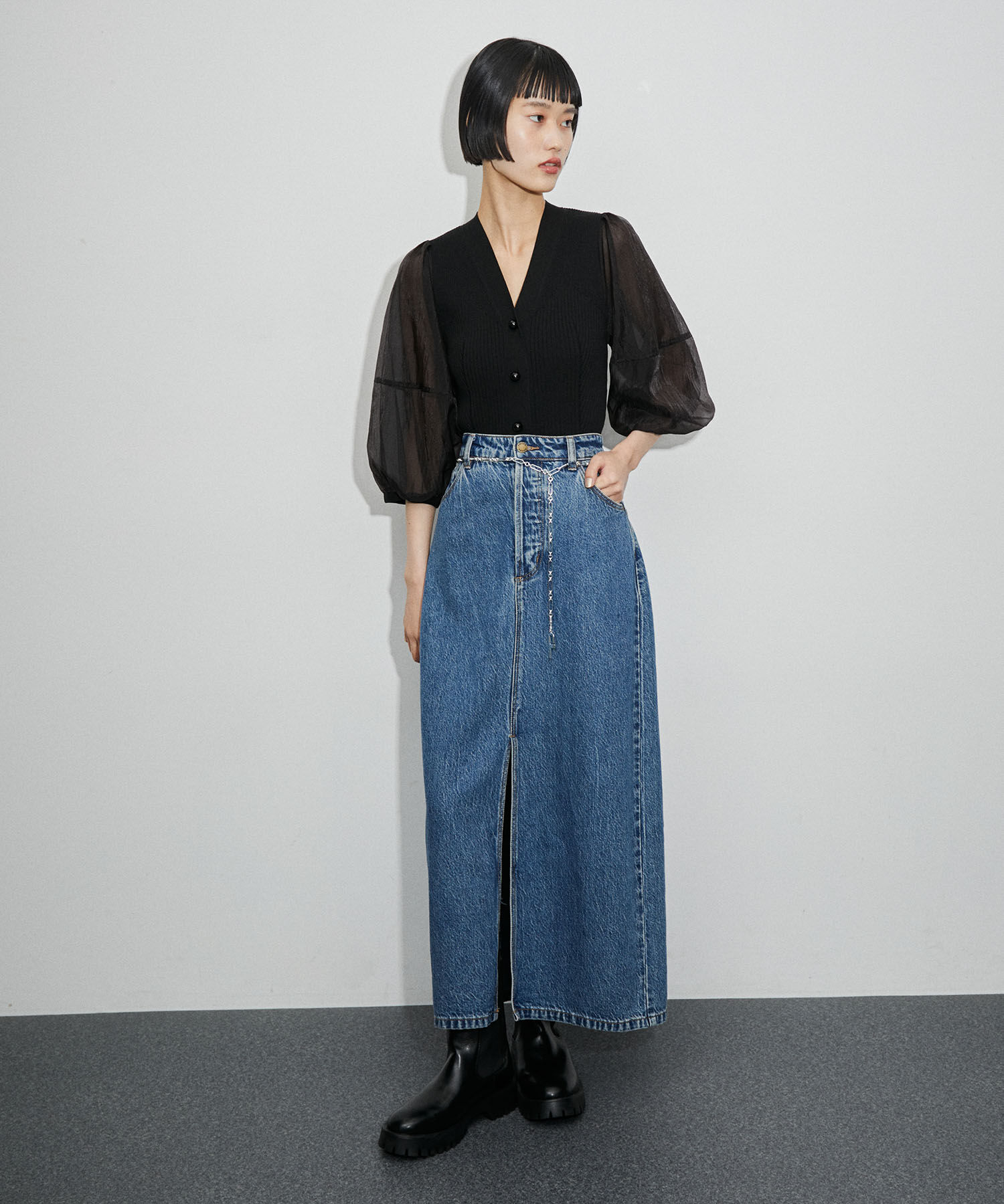 ADAM ET ROPE'「シアースリーブリブカーディガン」|カーディガン|