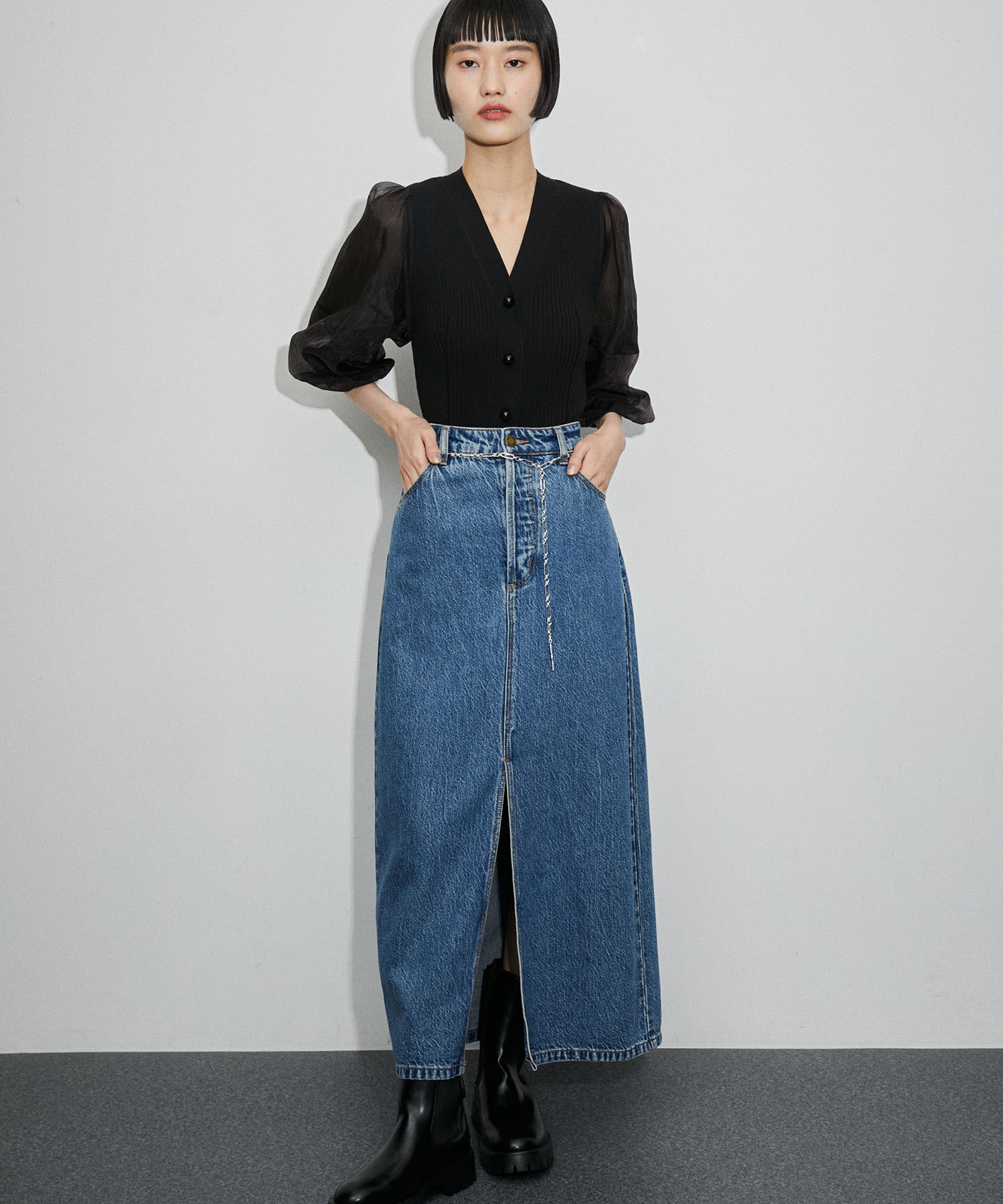 ADAM ET ROPE'「シアースリーブリブカーディガン」|カーディガン|