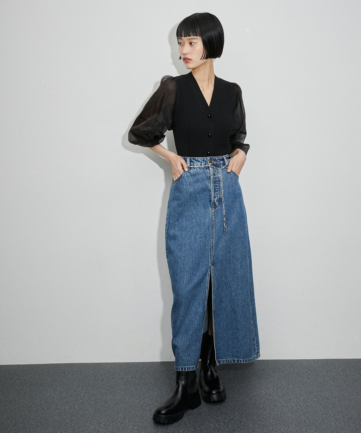 ADAM ET ROPE'「シアースリーブリブカーディガン」|カーディガン|