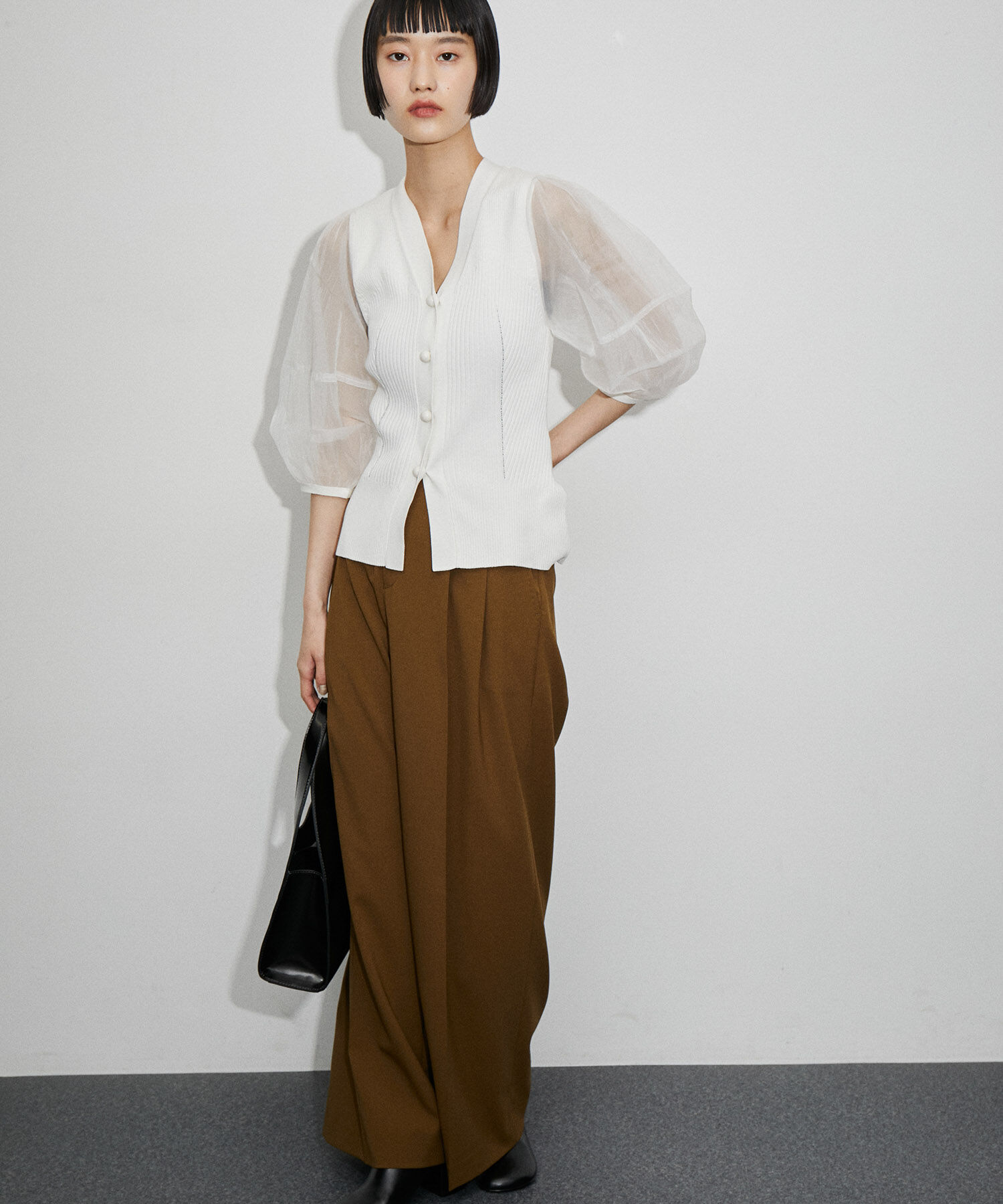 ADAM ET ROPE'「シアースリーブリブカーディガン」|カーディガン|