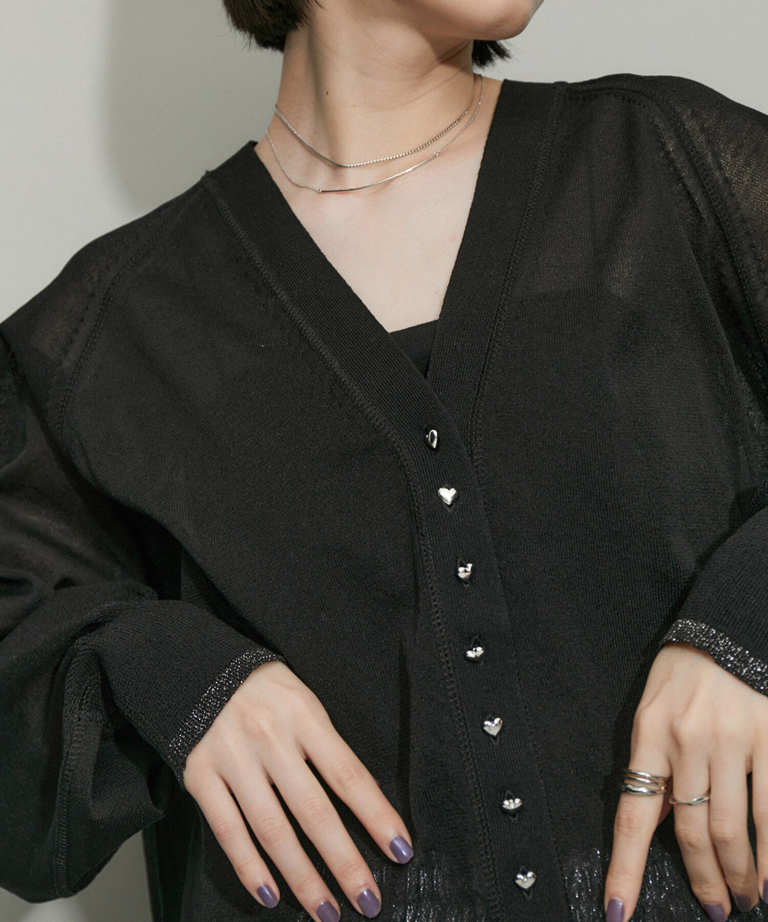 ADAM ET ROPE'「【WEB限定・洗える・追加】ポイントシアーニットカーディガン」|カーディガン|ブラック系(02)
