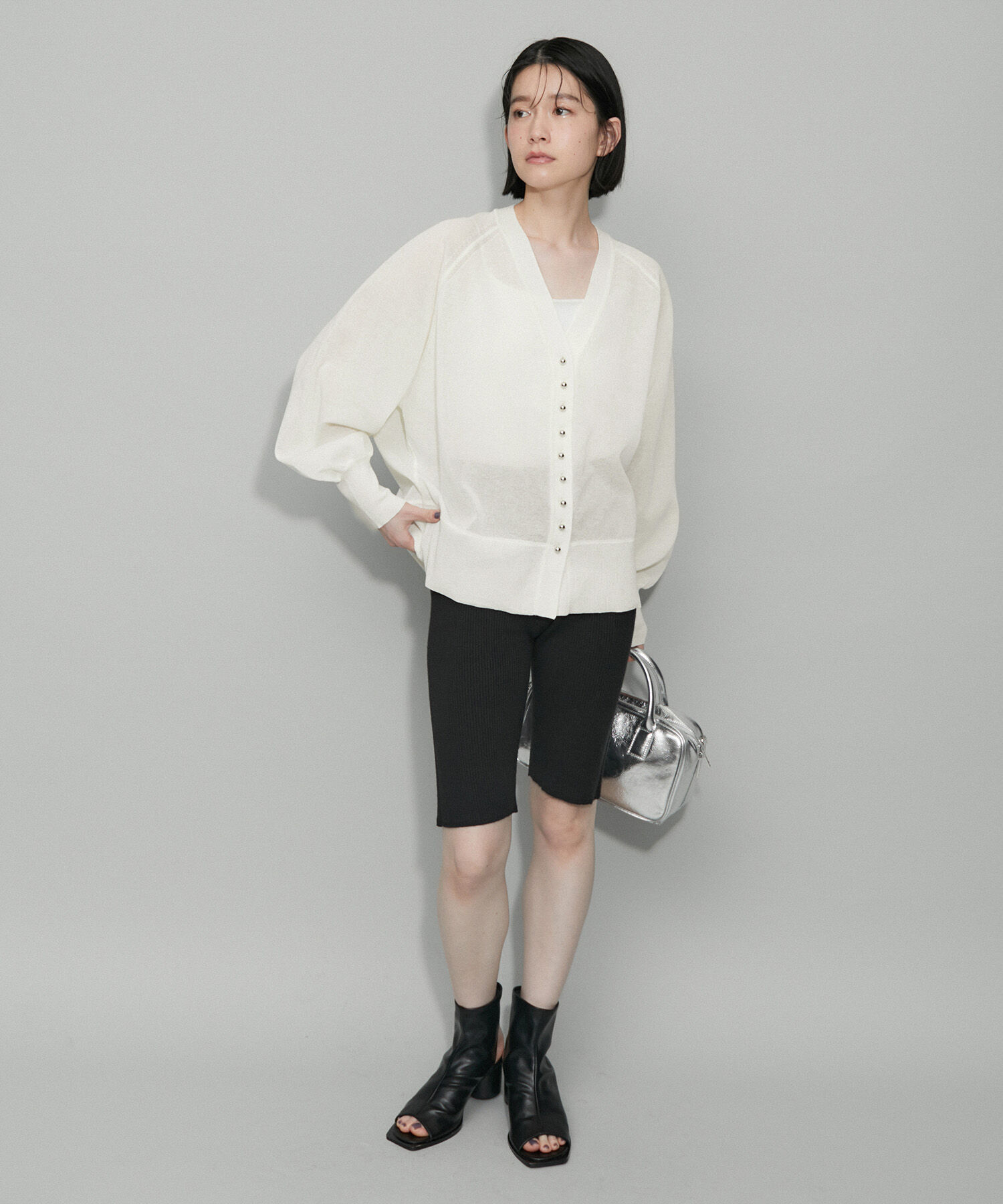 ADAM ET ROPE'「【WEB限定・洗える・追加】ポイントシアーニットカーディガン」|カーディガン|