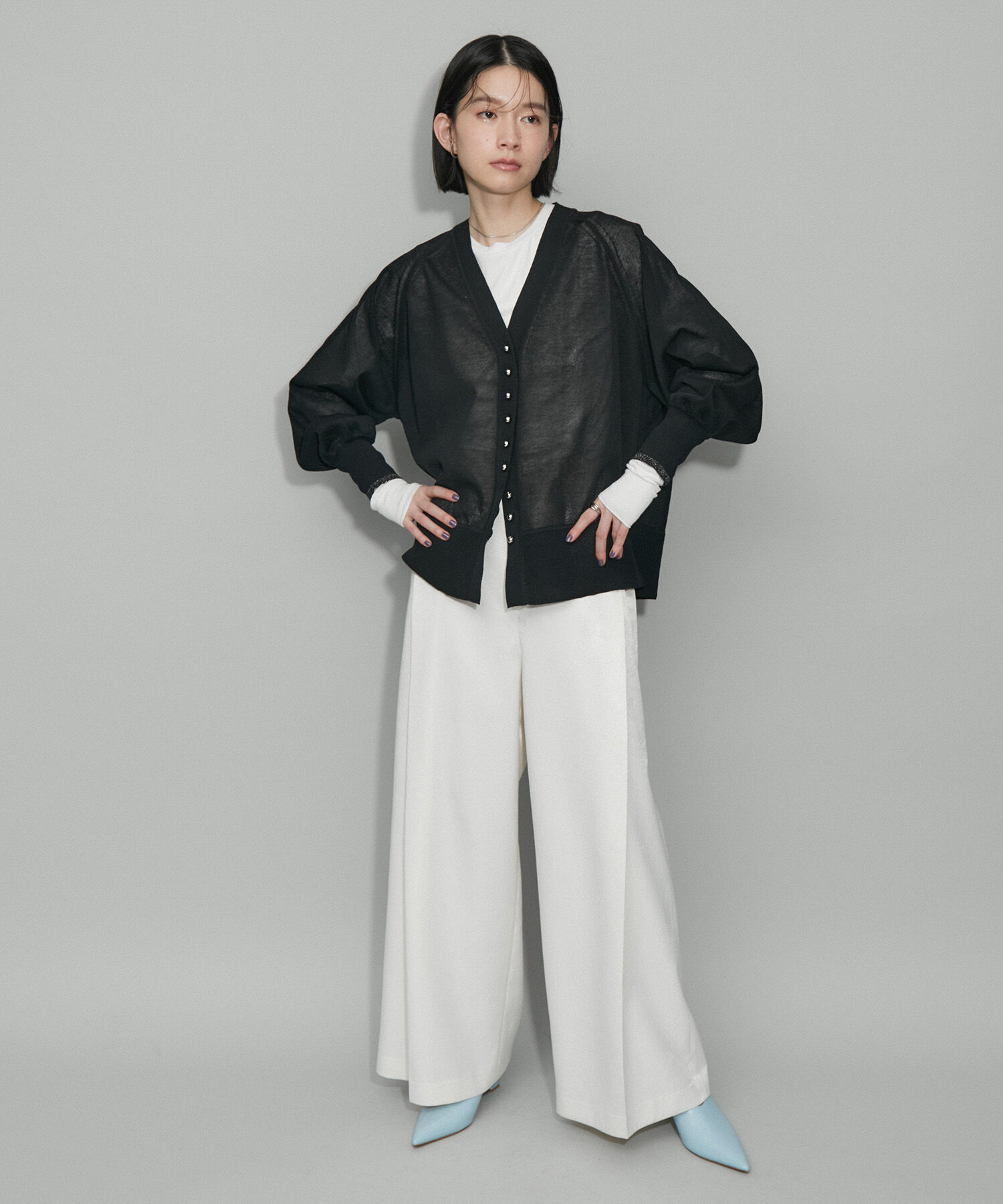 ADAM ET ROPE'「【WEB限定・洗える・追加】ポイントシアーニットカーディガン」|カーディガン|