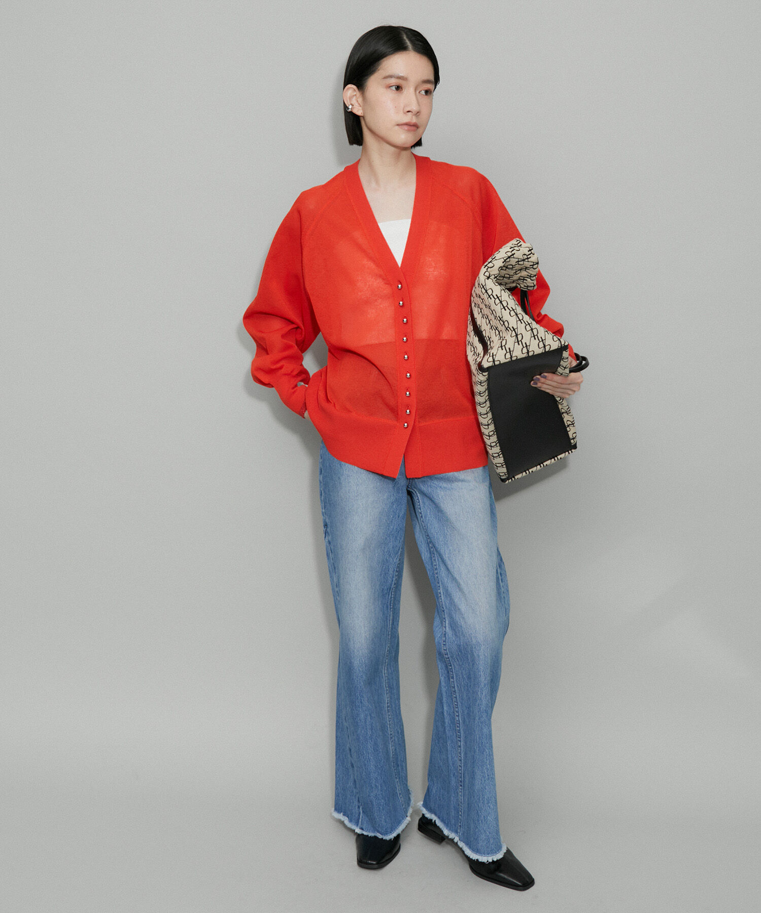 ADAM ET ROPE'「【WEB限定・洗える・追加】ポイントシアーニットカーディガン」|カーディガン|