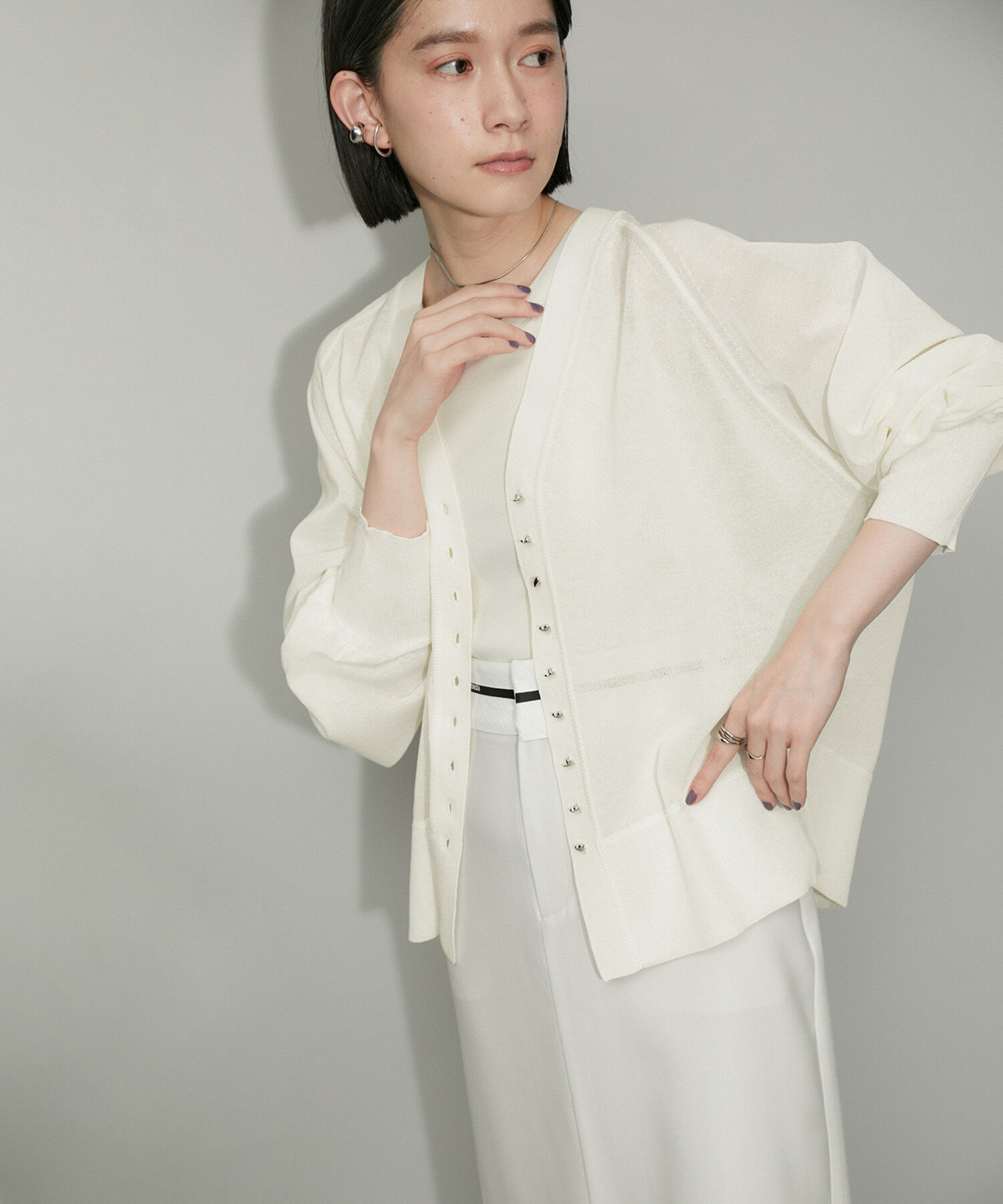 ADAM ET ROPE'「【WEB限定・洗える・追加】ポイントシアーニットカーディガン」|カーディガン|