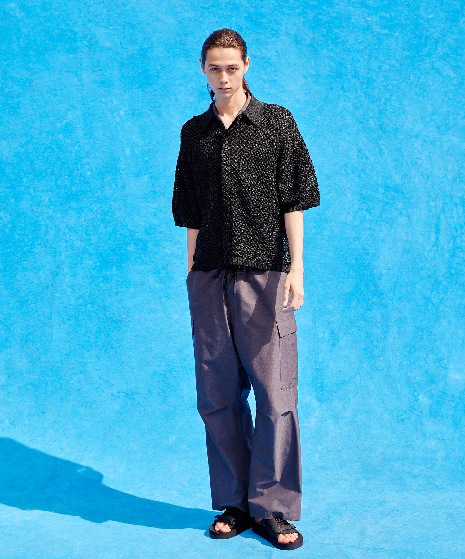 ADAM ET ROPE'「【透かし編みニット】シアー ハーフスリーブ カーディガン / シースルー / サスティナブル / ユニセックス」|カーディガン|ブラック(01)