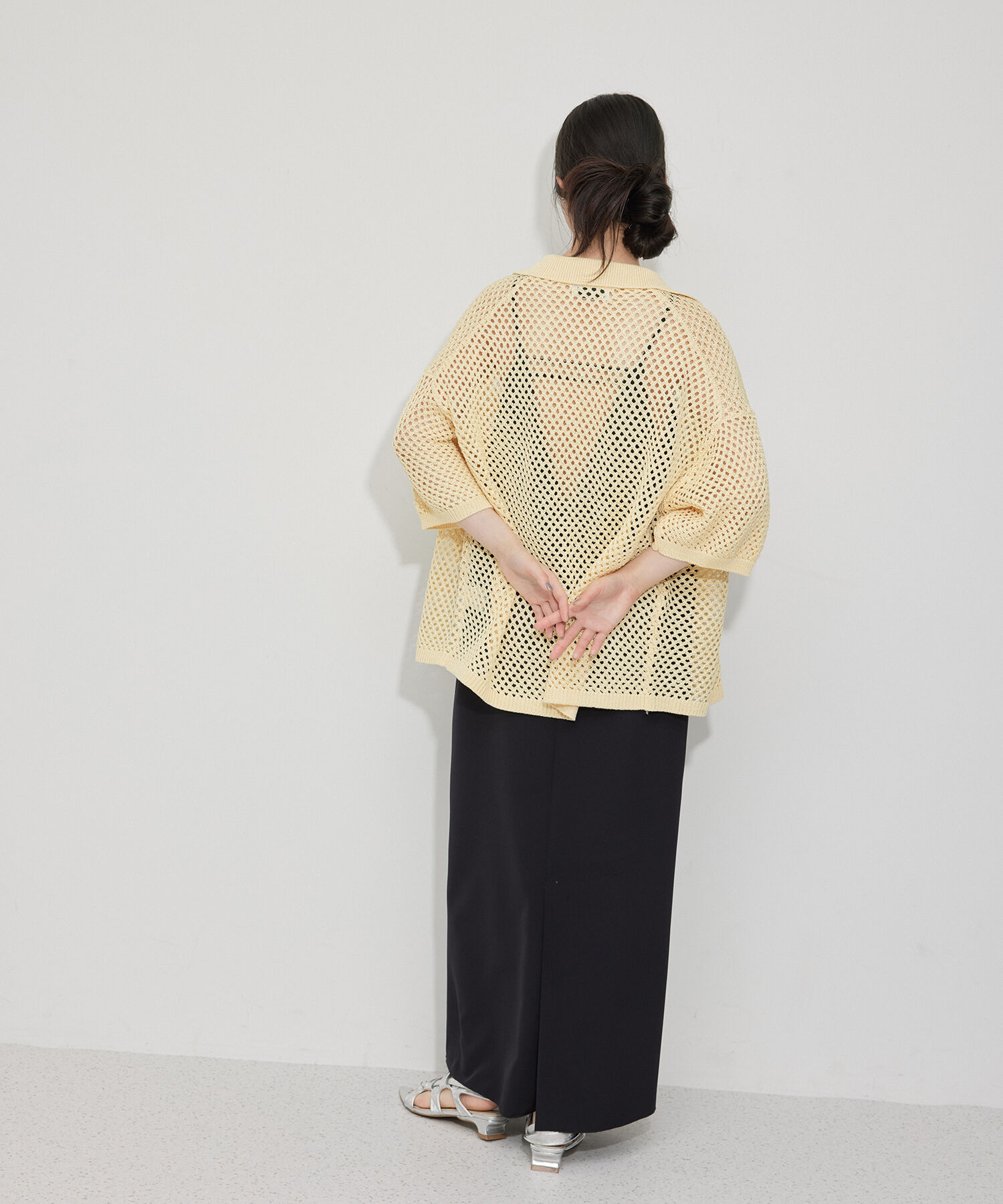 ADAM ET ROPE'「【透かし編みニット】シアー ハーフスリーブ カーディガン / シースルー / サスティナブル / ユニセックス」|カーディガン|