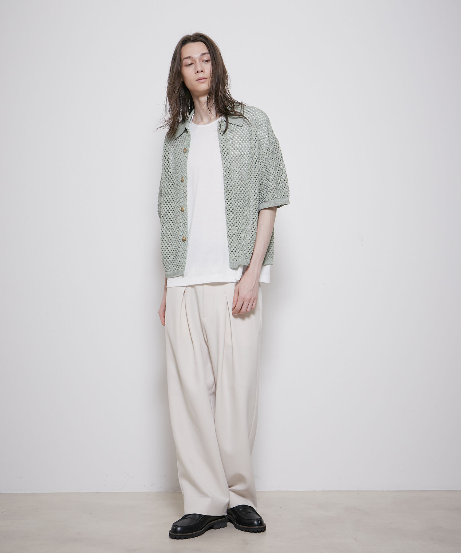 ADAM ET ROPE'「【透かし編みニット】シアー ハーフスリーブ カーディガン / シースルー / サスティナブル / ユニセックス」|カーディガン|