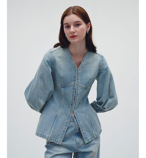 ADAM ET ROPE'「フロントホックデニムブラウス」|シャツ・ブラウス|サックス(48)