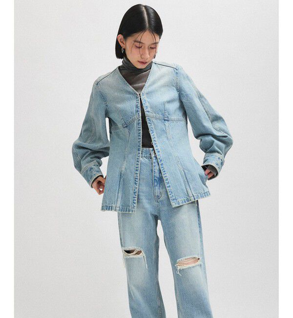 ADAM ET ROPE'「フロントホックデニムブラウス」|シャツ・ブラウス|