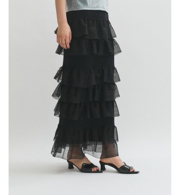 ADAM ET ROPE'「シアーフリルスカート」|スカート|ブラック(01)