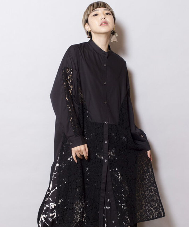  「レース切替ブラウス」|ワンピース|BLACK