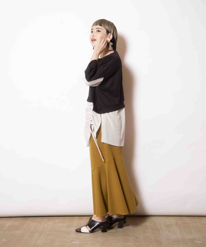  「ジャージー切替マーメイドスカート」|フレア|