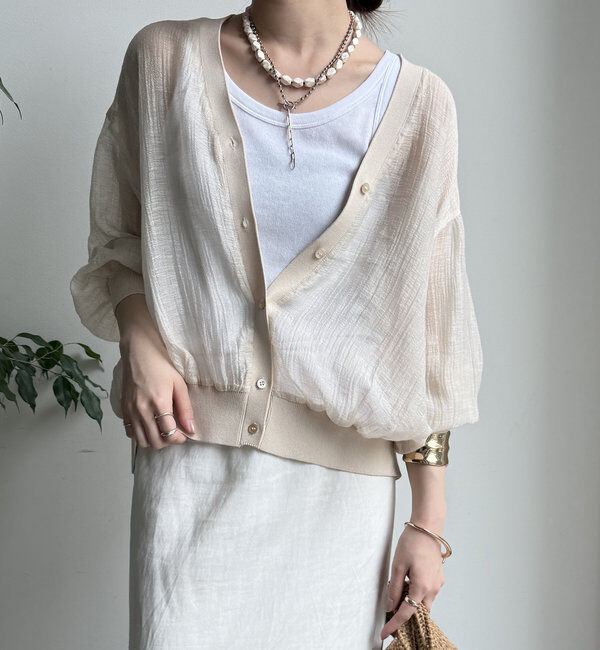  「【WEB限定】布帛ドッキングカーディガン」|カーディガン|