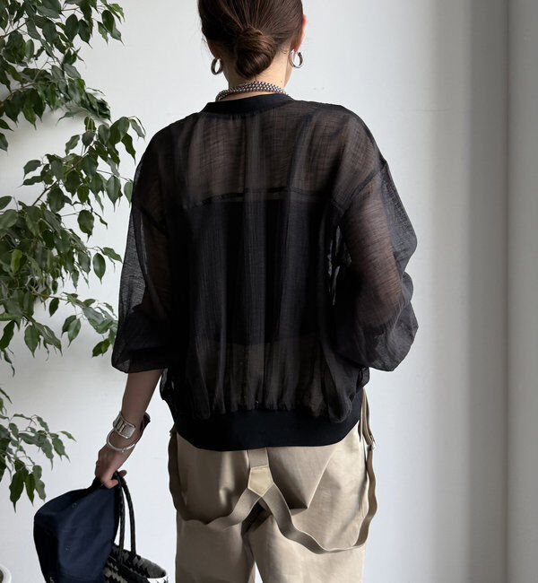  「【WEB限定】布帛ドッキングカーディガン」|カーディガン|