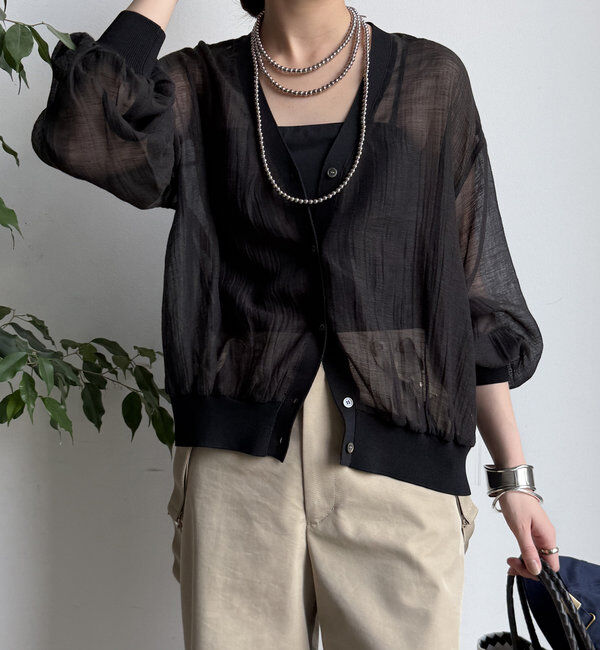  「【WEB限定】布帛ドッキングカーディガン」|カーディガン|