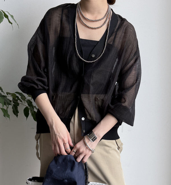  「【WEB限定】布帛ドッキングカーディガン」|カーディガン|