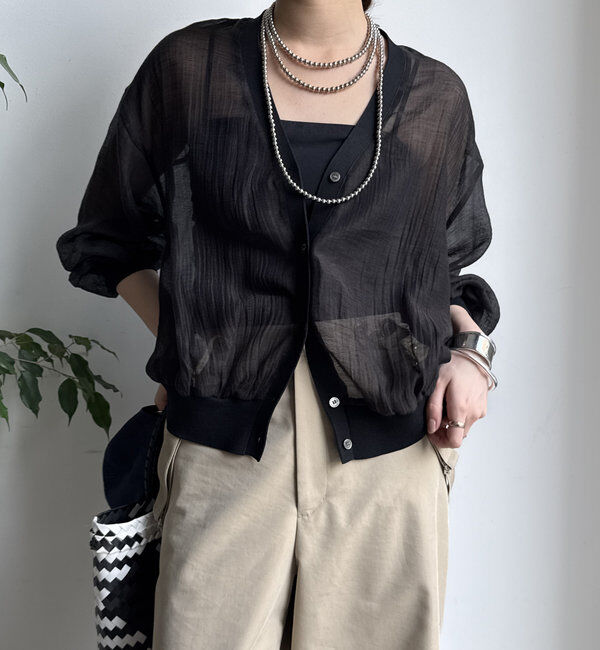  「【WEB限定】布帛ドッキングカーディガン」|カーディガン|