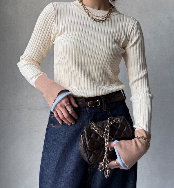  「【WEB限定】レイヤード配色シアースリーブプルオーバー」|ニット・セーター|