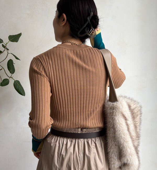  「【WEB限定】レイヤード配色シアースリーブプルオーバー」|ニット・セーター|