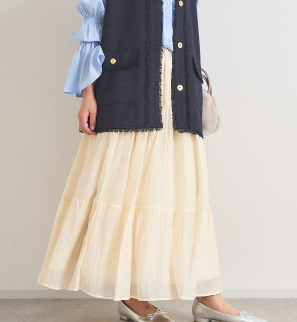  「《清涼感アリ・ドラマチックなシルエット》ワッシャーティアードスカート」|スカート|アイボリー