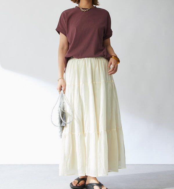  「《清涼感アリ・ドラマチックなシルエット》ワッシャーティアードスカート」|スカート|
