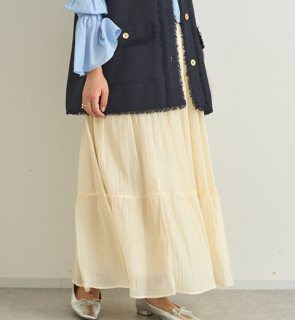  「《清涼感アリ・ドラマチックなシルエット》ワッシャーティアードスカート」|スカート|