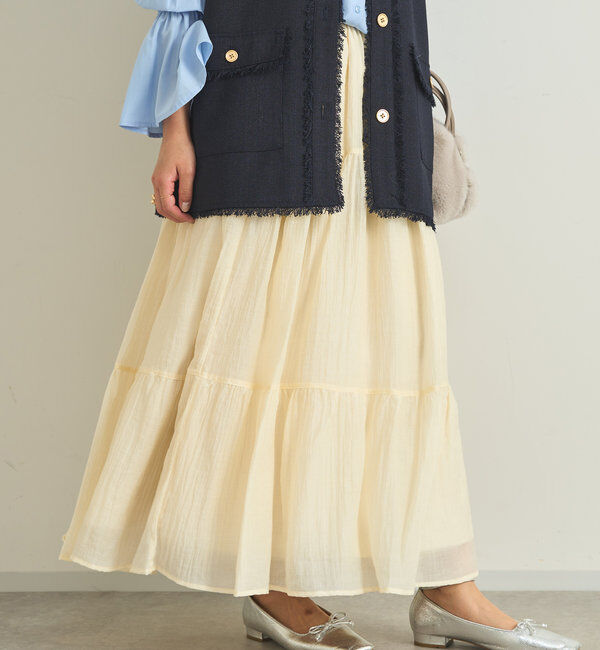  「《清涼感アリ・ドラマチックなシルエット》ワッシャーティアードスカート」|スカート|