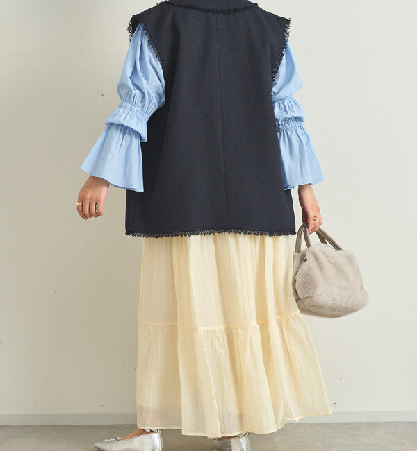  「《清涼感アリ・ドラマチックなシルエット》ワッシャーティアードスカート」|スカート|