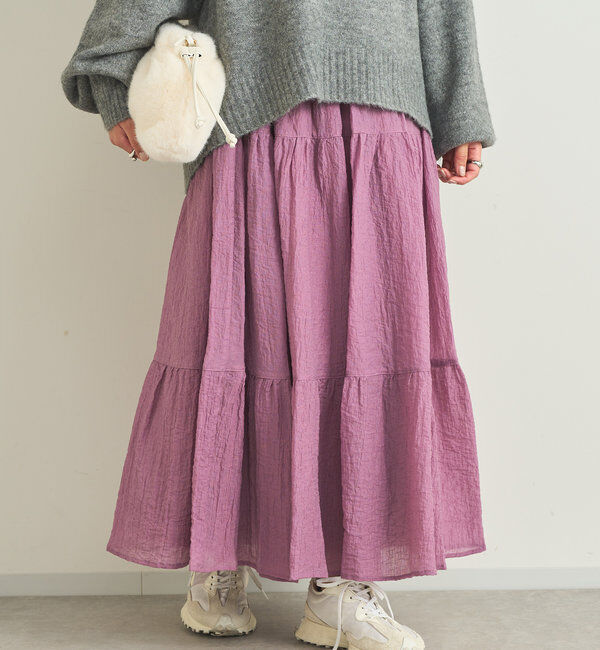  「《清涼感アリ・ドラマチックなシルエット》ワッシャーティアードスカート」|スカート|