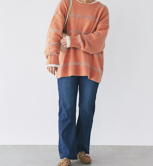  「《リラクシーなお洒落ニット》ボーダーモヘアシャギーニット」|ニット・セーター|