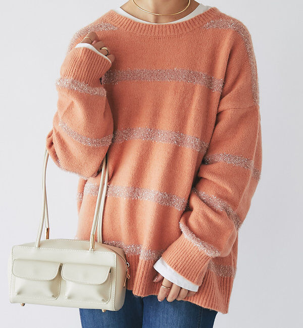  「《リラクシーなお洒落ニット》ボーダーモヘアシャギーニット」|ニット・セーター|