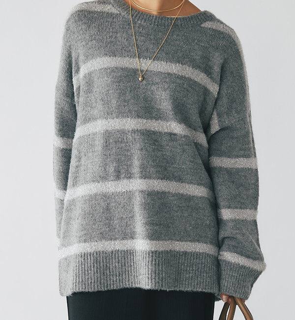  「《リラクシーなお洒落ニット》ボーダーモヘアシャギーニット」|ニット・セーター|