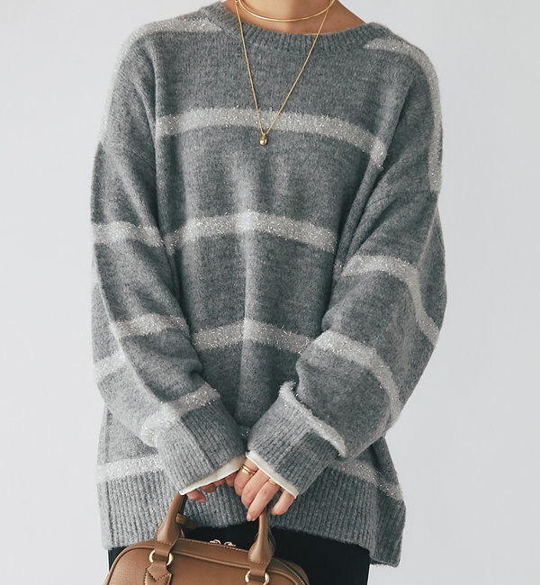  「《リラクシーなお洒落ニット》ボーダーモヘアシャギーニット」|ニット・セーター|