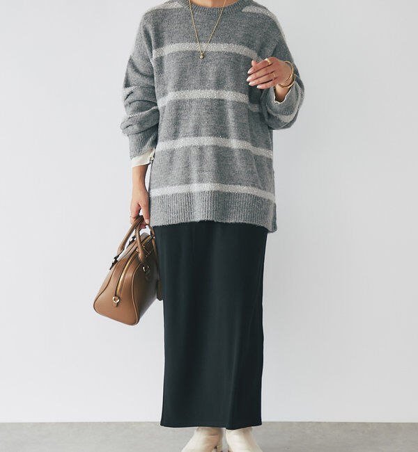  「《リラクシーなお洒落ニット》ボーダーモヘアシャギーニット」|ニット・セーター|