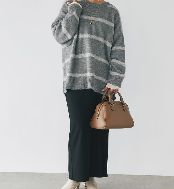  「《リラクシーなお洒落ニット》ボーダーモヘアシャギーニット」|ニット・セーター|