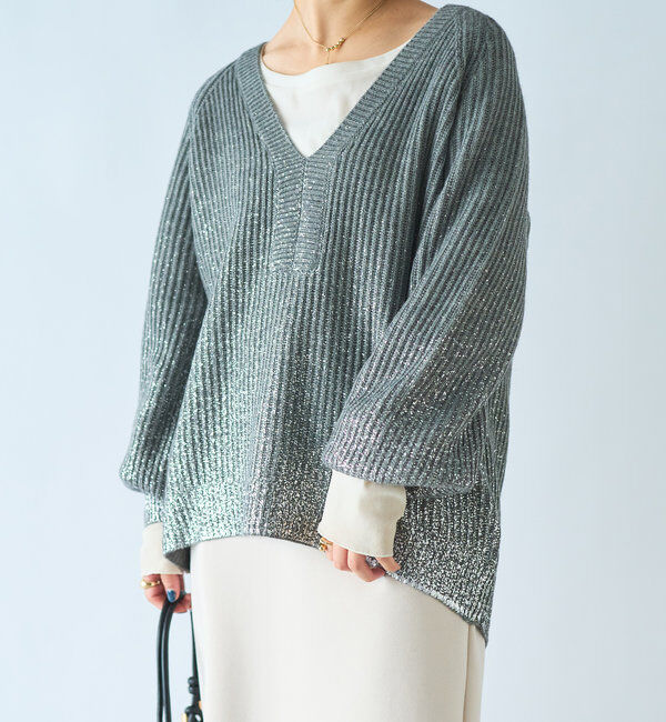 「深V箔プリントニット」|ニット・セーター|