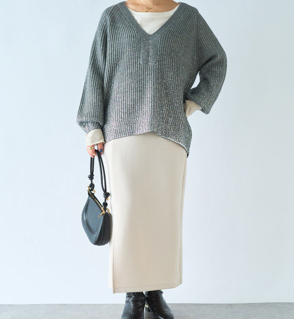  「深V箔プリントニット」|ニット・セーター|