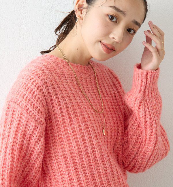  「《ふわふわな着心地》ボールドへアリーヤーンニット」|ニット・セーター|ピンク