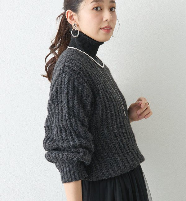  「《ふわふわな着心地》ボールドへアリーヤーンニット」|ニット・セーター|チャコールグレー