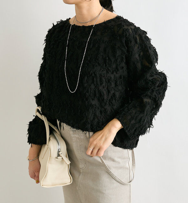  「【オケージョンにも◎】カットジャガードシアーブラウス」|シャツ・ブラウス|