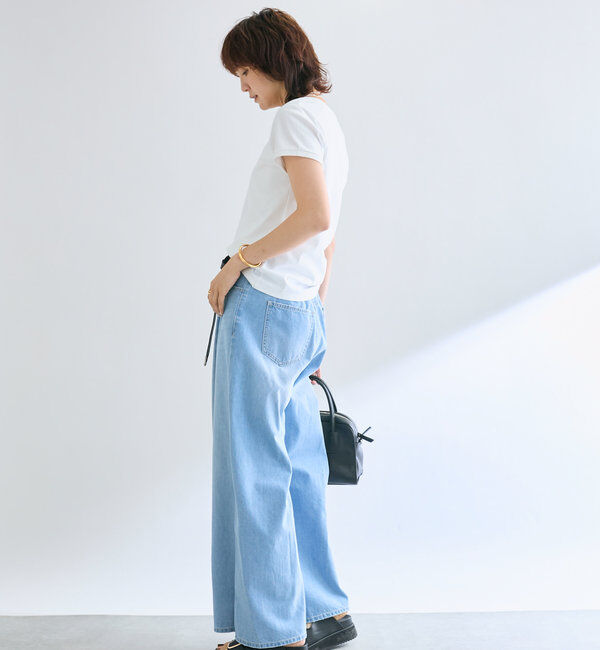  「【MONN.:.(モン)】ライトデニムワイドパンツ」|デニム|