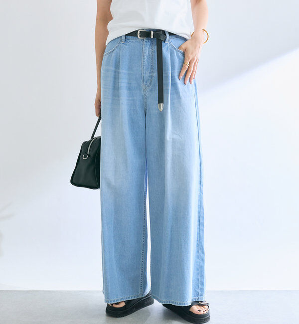  「【MONN.:.(モン)】ライトデニムワイドパンツ」|デニム|