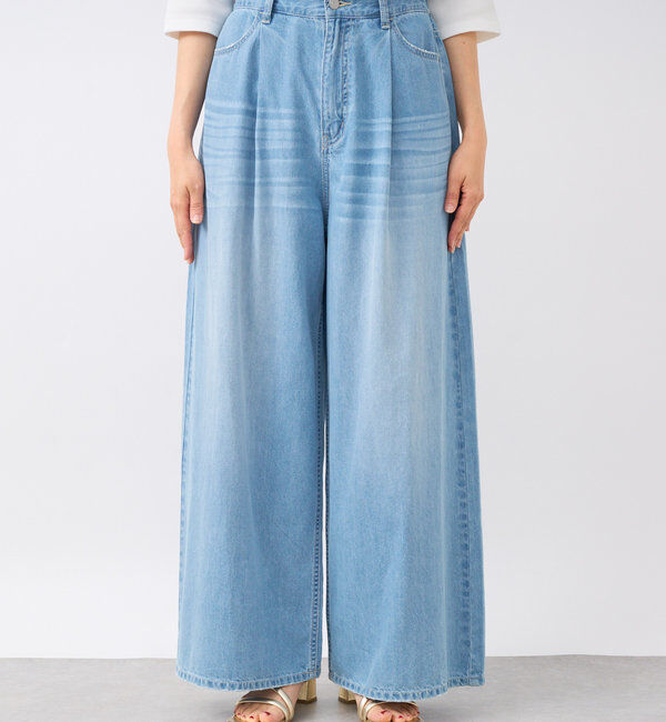  「【MONN.:.(モン)】ライトデニムワイドパンツ」|デニム|