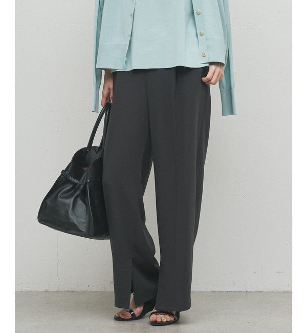  「ジャージーワイドタックパンツ」|スラックス|チャコールグレー