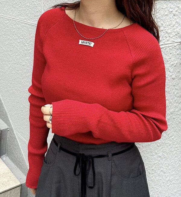  「【10色展開/EC限定カラーORG】クルーリブニット」|ニット・セーター|レッド